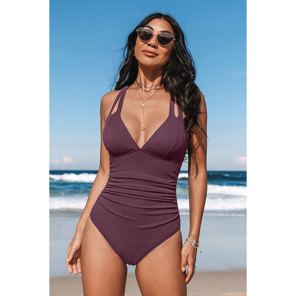 CUPSHE Plum Plunging Tummy Control One-Piece Swimsuit -Large *NWT* - Picture 1 of 6